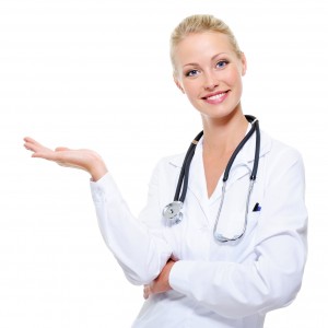 successful female doctor holding something